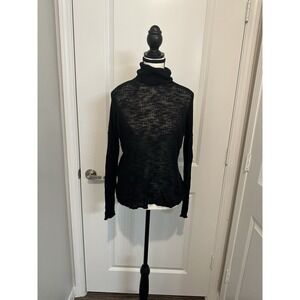 Zara Black Sheer Cotton Turtleneck Sweater S Lightweight Minimalist Layering